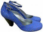 sapato boneca estampa azul com brilhos