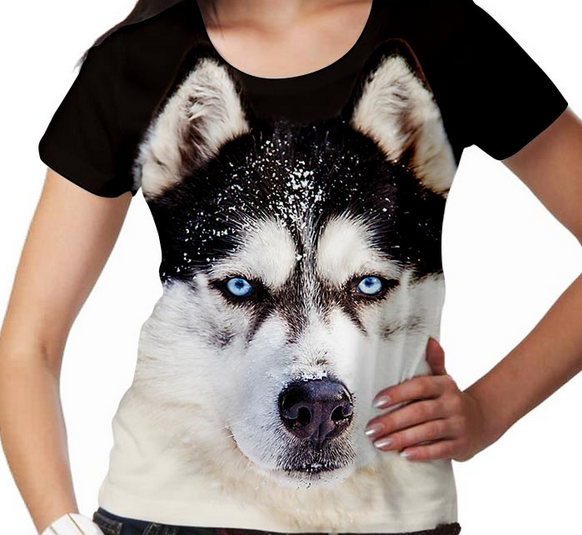 Camiseta feminina estampa Husky tamanho GG